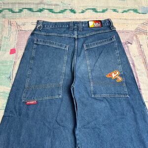 Vintage Kikwear Jeans Mens Blue Wide Leg Baggy Rave Y2K Streetwear 36x32